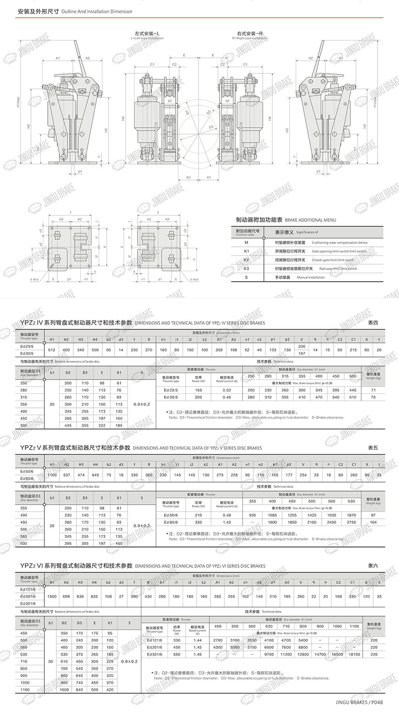 YPZ2IV、V、VI系列電力液壓臂盤式制動器